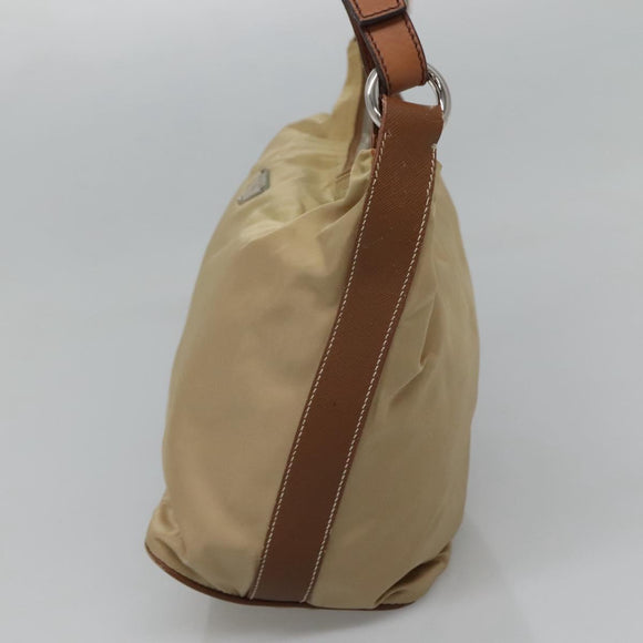 PRADA Shoulder Bag Nylon Beige Silver Auth 120393