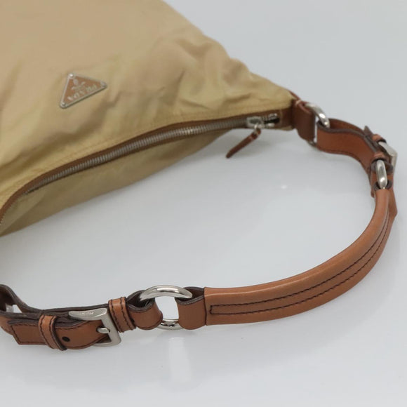 PRADA Shoulder Bag Nylon Beige Silver Auth 120393