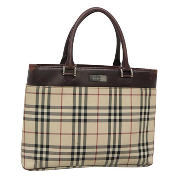 BURBERRY Nova Check Hand Bag Nylon Beige Silver Auth 120399