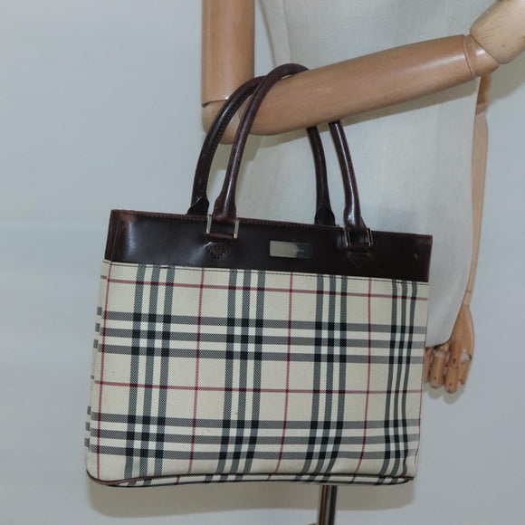 BURBERRY Nova Check Hand Bag Beige Silver Auth 120399