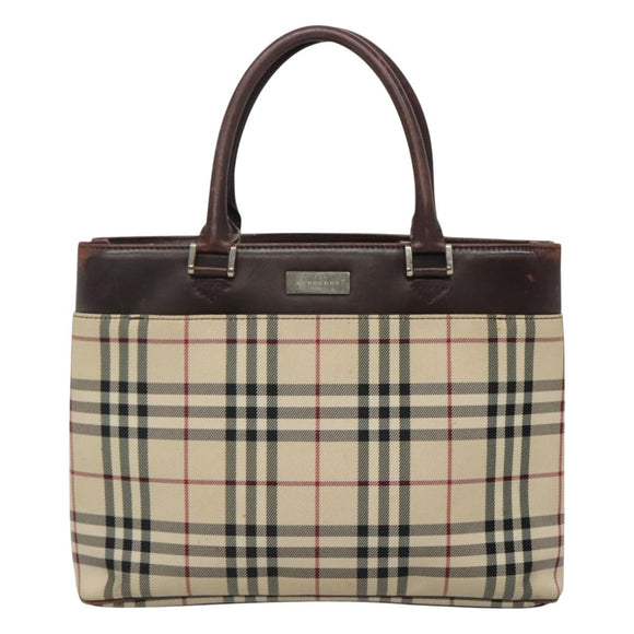 BURBERRY Nova Check Hand Bag Beige Silver Auth 120399