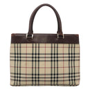 BURBERRY Nova Check Hand Bag Beige Silver Auth 120399-2