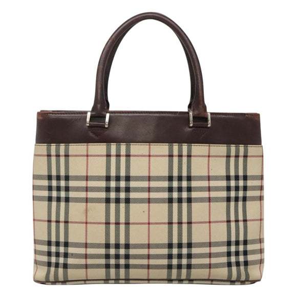 BURBERRY Nova Check Hand Bag Beige Silver Auth 120399