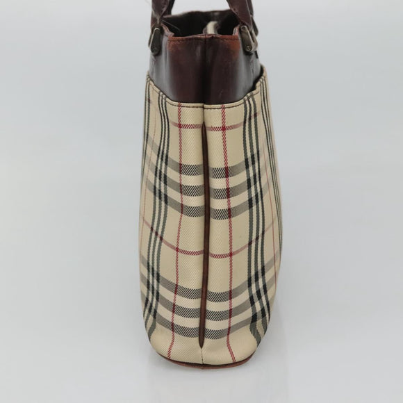 BURBERRY Nova Check Hand Bag Beige Silver Auth 120399