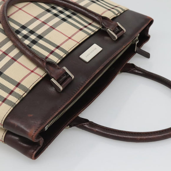 BURBERRY Nova Check Hand Bag Beige Silver Auth 120399
