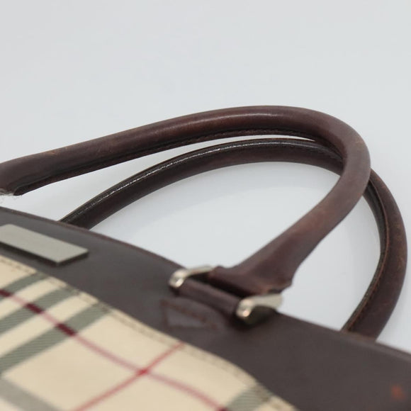 BURBERRY Nova Check Hand Bag Beige Silver Auth 120399