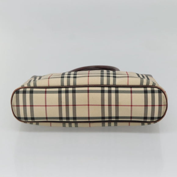 BURBERRY Nova Check Hand Bag Beige Silver Auth 120399
