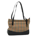 BURBERRY Nova Check Tote Bag Canvas Beige Black gold Auth 120401-1