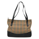 BURBERRY Nova Check Tote Bag Canvas Beige Black gold Auth 120401-2