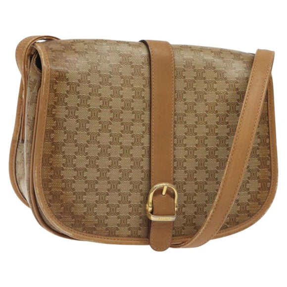 CELINE Macadam Canvas Shoulder Bag PVC Beige Gold Auth 120406