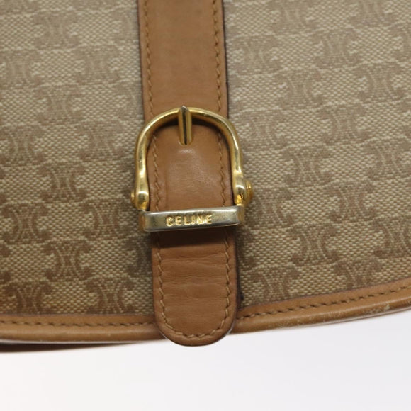 CELINE Macadam Canvas Shoulder Bag PVC Beige Gold Auth 120406