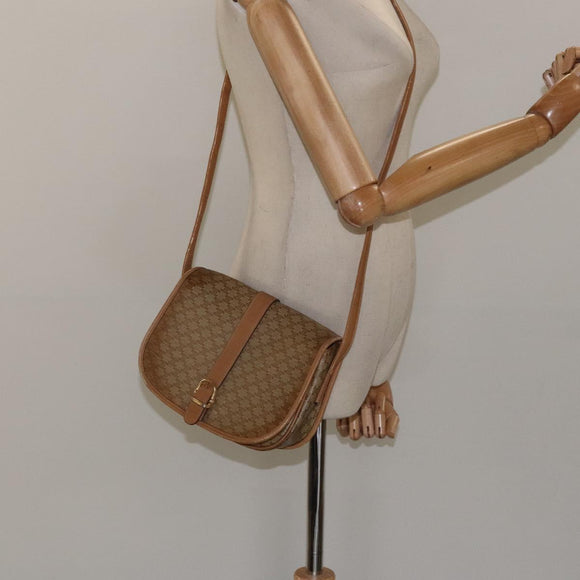 CELINE Macadam Canvas Shoulder Bag PVC Beige Gold Auth 120406