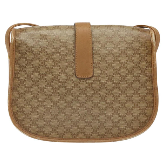 CELINE Macadam Canvas Shoulder Bag PVC Beige Gold Auth 120406