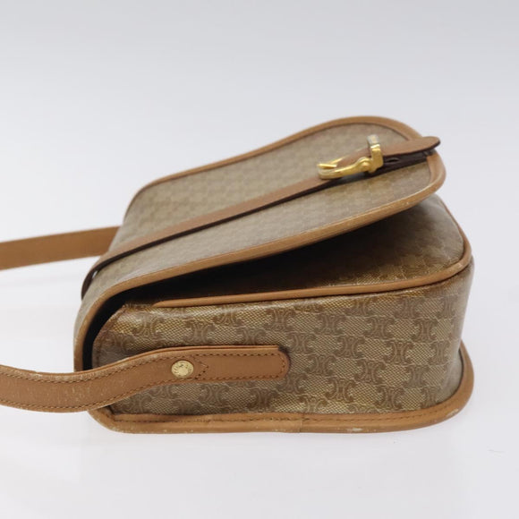 CELINE Macadam Canvas Shoulder Bag PVC Beige Gold Auth 120406