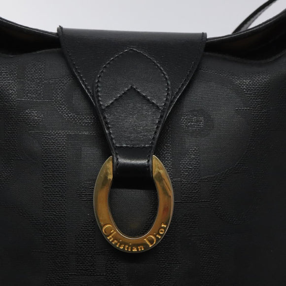 Christian Dior Trotter Canvas Shoulder Bag PVC Black Gold Auth 120408