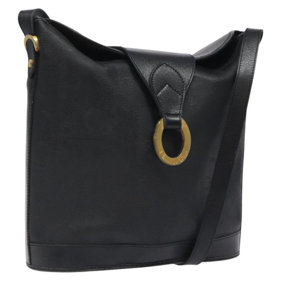 Christian Dior Trotter Canvas Shoulder Bag PVC Black Gold Auth 120408