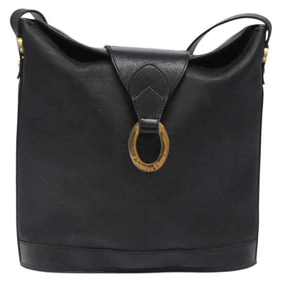 Christian Dior Trotter Canvas Shoulder Bag PVC Black Gold Auth 120408