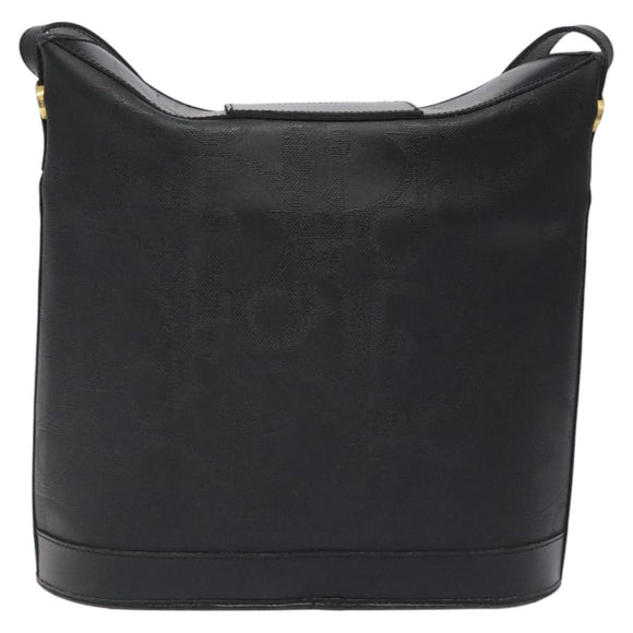 Christian Dior Trotter Canvas Shoulder Bag PVC Black Gold Auth 120408