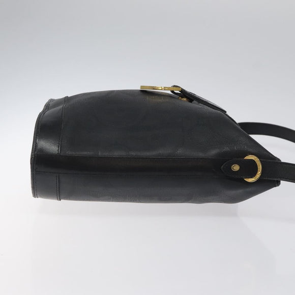 Christian Dior Trotter Canvas Shoulder Bag PVC Black Gold Auth 120408