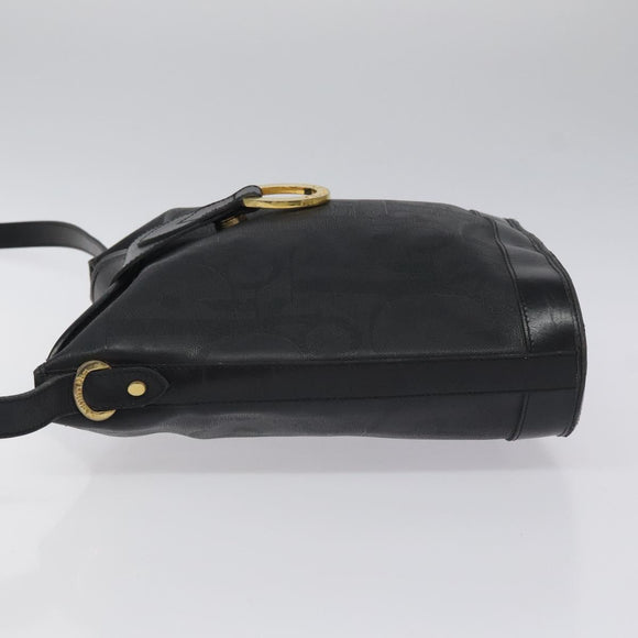 Christian Dior Trotter Canvas Shoulder Bag PVC Black Gold Auth 120408