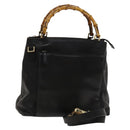 GUCCI Bamboo Hand Bag Leather 2way Black Gold 002 3754 0508 Auth 120409-1