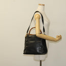 GUCCI Bamboo Hand Bag Leather 2way Black Gold 002 3754 0508 Auth 120409-22