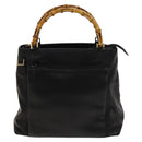 GUCCI Bamboo Hand Bag Leather 2way Black Gold 002 3754 0508 Auth 120409-13