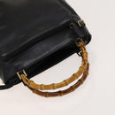 GUCCI Bamboo Hand Bag Leather 2way Black Gold 002 3754 0508 Auth 120409-7