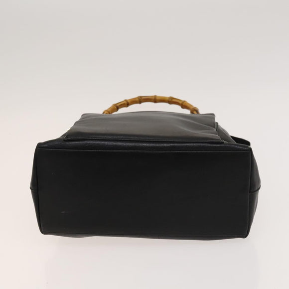 GUCCI Bamboo Hand Bag Leather 2way Black Gold 002 3754 0508 Auth 120409