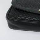 BALLY Quilted Chain Shoulder Bag Leather Navy Gold Auth 120451-14