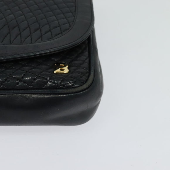 BALLY Quilted Chain Shoulder Bag Leather Navy Gold Auth 120451