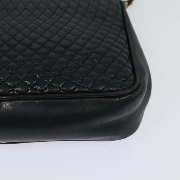 BALLY Quilted Chain Shoulder Bag Leather Navy Gold Auth 120451