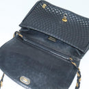 BALLY Quilted Chain Shoulder Bag Leather Navy Gold Auth 120451-10