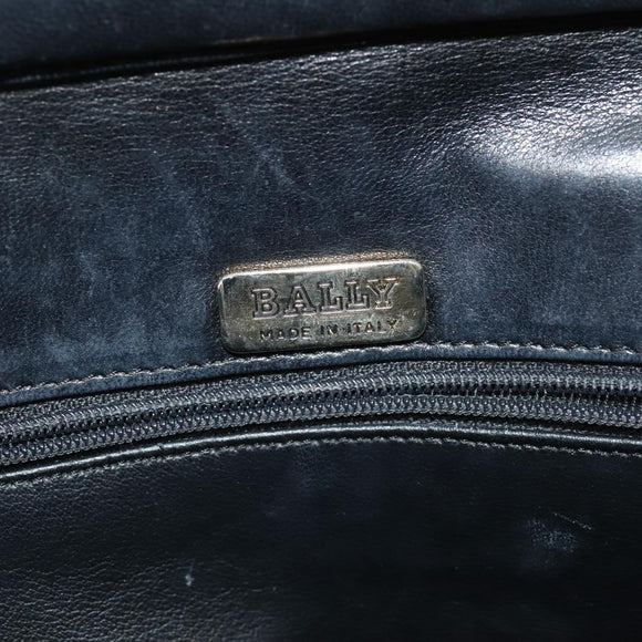 BALLY Quilted Chain Shoulder Bag Leather Navy Gold Auth 120451