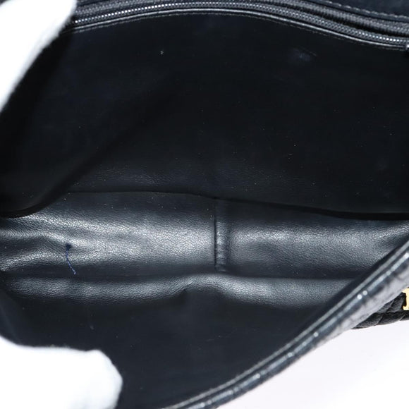 BALLY Quilted Chain Shoulder Bag Leather Navy Gold Auth 120451