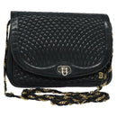 BALLY Quilted Chain Shoulder Bag Leather Navy Gold Auth 120451-1