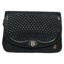 BALLY Quilted Chain Shoulder Bag Leather Navy Gold Auth 120451-13