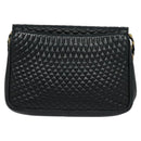 BALLY Quilted Chain Shoulder Bag Leather Navy Gold Auth 120451-2