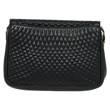BALLY Quilted Chain Shoulder Bag Leather Navy Gold Auth 120451 - 0