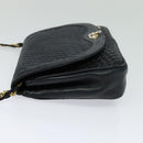 BALLY Quilted Chain Shoulder Bag Leather Navy Gold Auth 120451-3