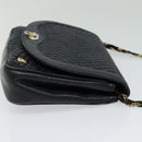 BALLY Quilted Chain Shoulder Bag Leather Navy Gold Auth 120451-4