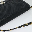 BALLY Quilted Chain Shoulder Bag Leather Navy Gold Auth 120451-6