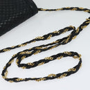 BALLY Quilted Chain Shoulder Bag Leather Navy Gold Auth 120451-7