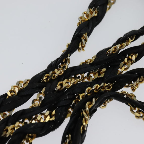 BALLY Quilted Chain Shoulder Bag Leather Navy Gold Auth 120451