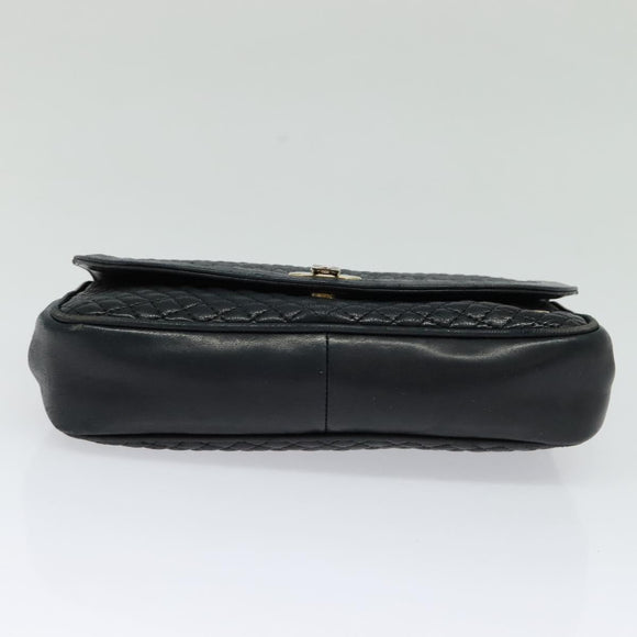 BALLY Quilted Chain Shoulder Bag Leather Navy Gold Auth 120451