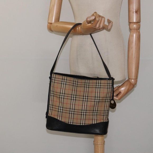 BURBERRY Nova Check Shoulder Bag Canvas Beige Auth 120468