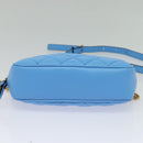 VERSACE Quilted Chain Shoulder Bag Leather Blue Gold Auth 120479-5