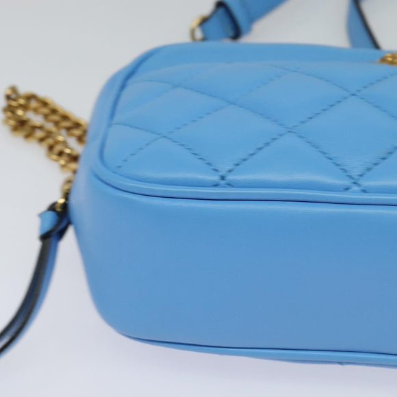 VERSACE Quilted Chain Shoulder Bag Leather Blue Gold Auth 120479A