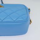 VERSACE Quilted Chain Shoulder Bag Leather Blue Gold Auth 120479-15