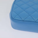 VERSACE Quilted Chain Shoulder Bag Leather Blue Gold Auth 120479-16